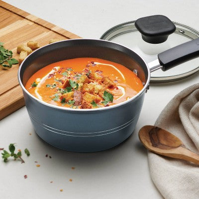 Tramontina 1.5qt Aluminum Non Stick Covered Sauce Pan - Blue