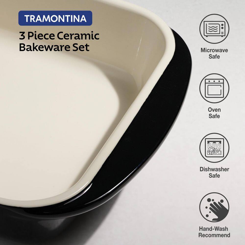 Tramontina Mae 3 Piece Ceramic Porcelain Enamel Bakeware Set-Black