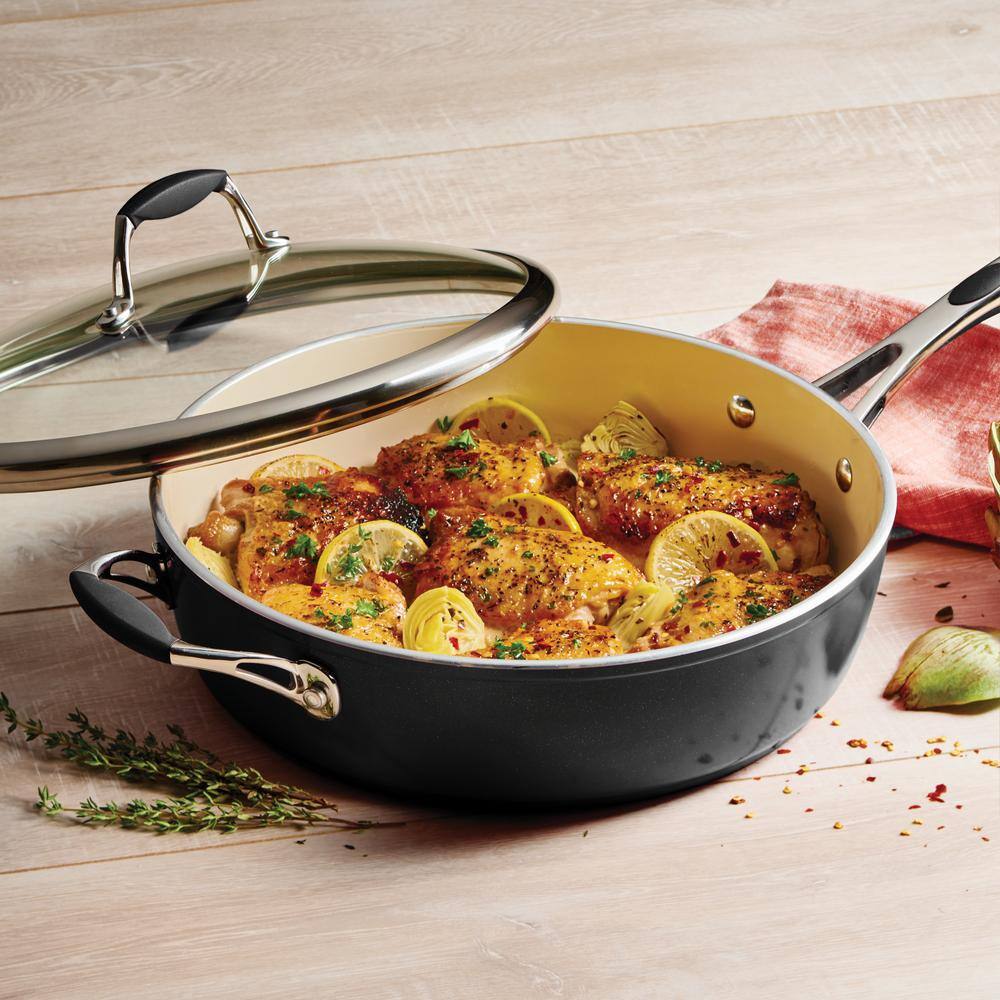 Tramontina Gourmet Ceramica Deluxe 11 In. Aluminum Ceramic Nonstick Skillet In Black With Glass Lid