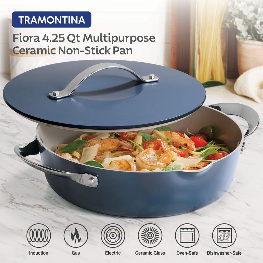 Tramontina Fiora 12 In 4.25 Qt Aluminum Ceramic Non-Stick Frying Pan With Lid-Blue