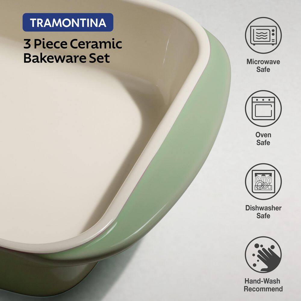 Tramontina Mae 3 Piece Ceramic Porcelain Enamel Bakeware Set-Cactus
