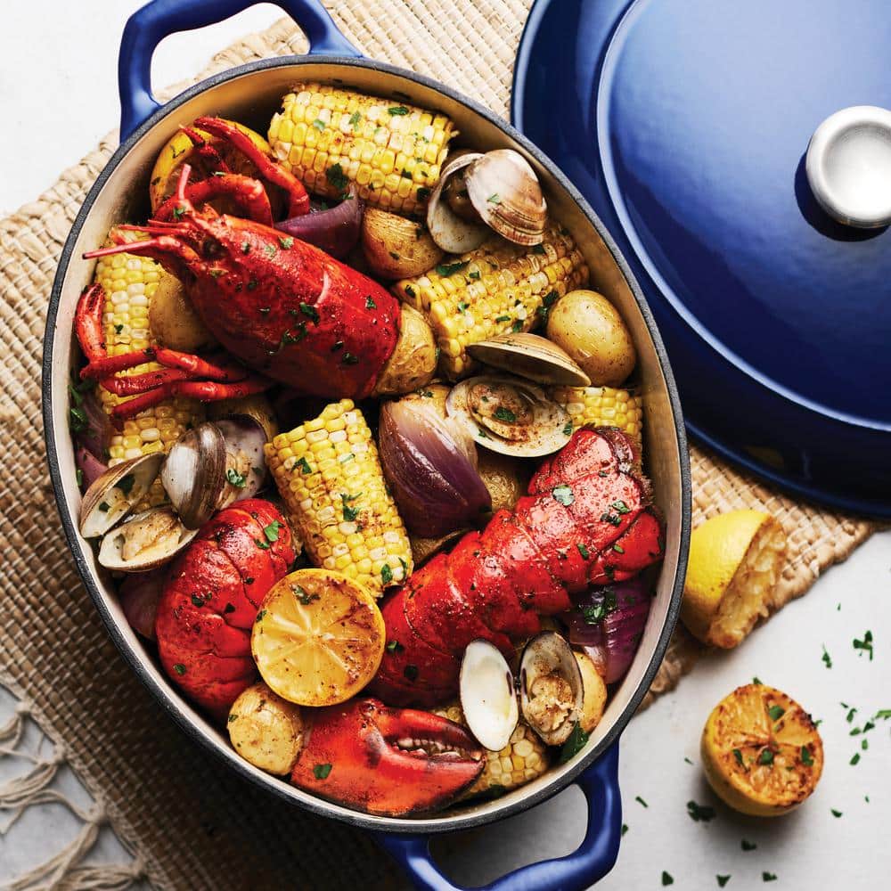 Tramontina Bestow 7 Qt. Oval Enameled Cast Iron Dutch Oven In Gradated Cobalt With Lid