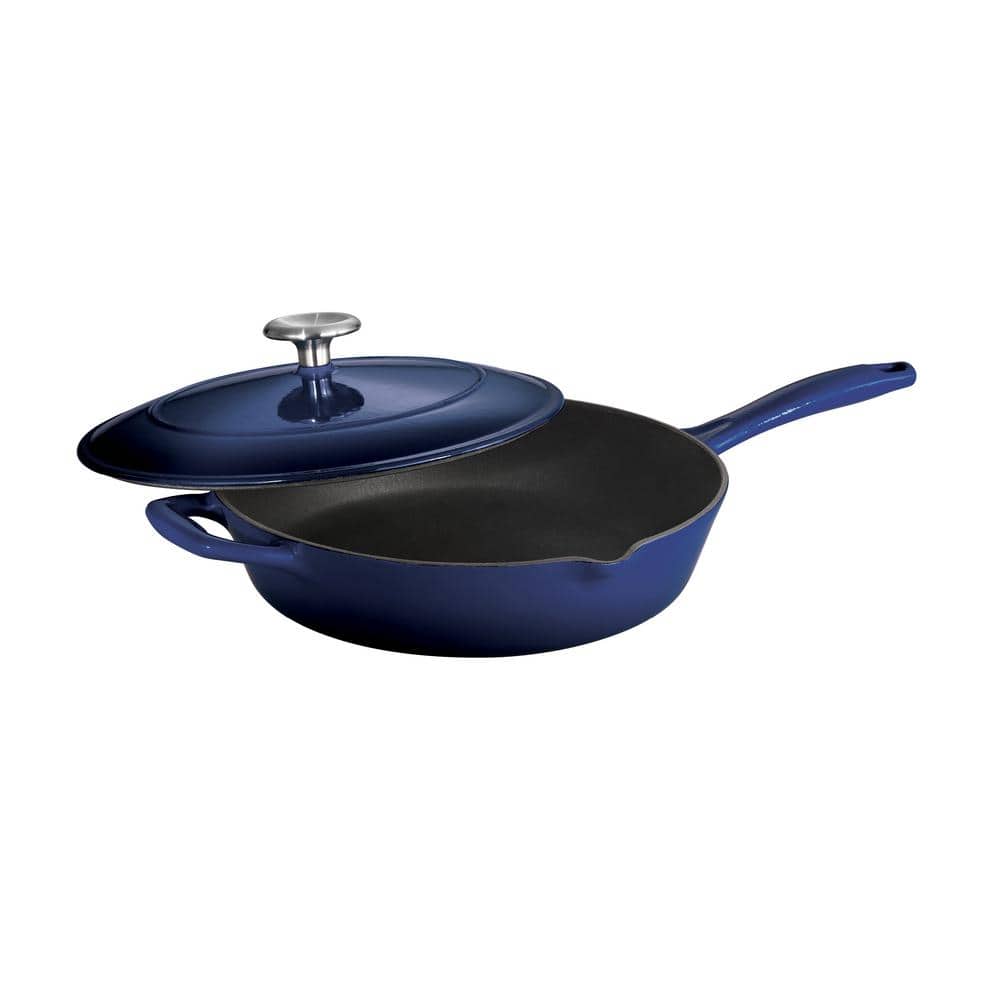 Tramontina Bestow 10 In. Enameled Cast Iron Skillet In Gradated Cobalt With Lid