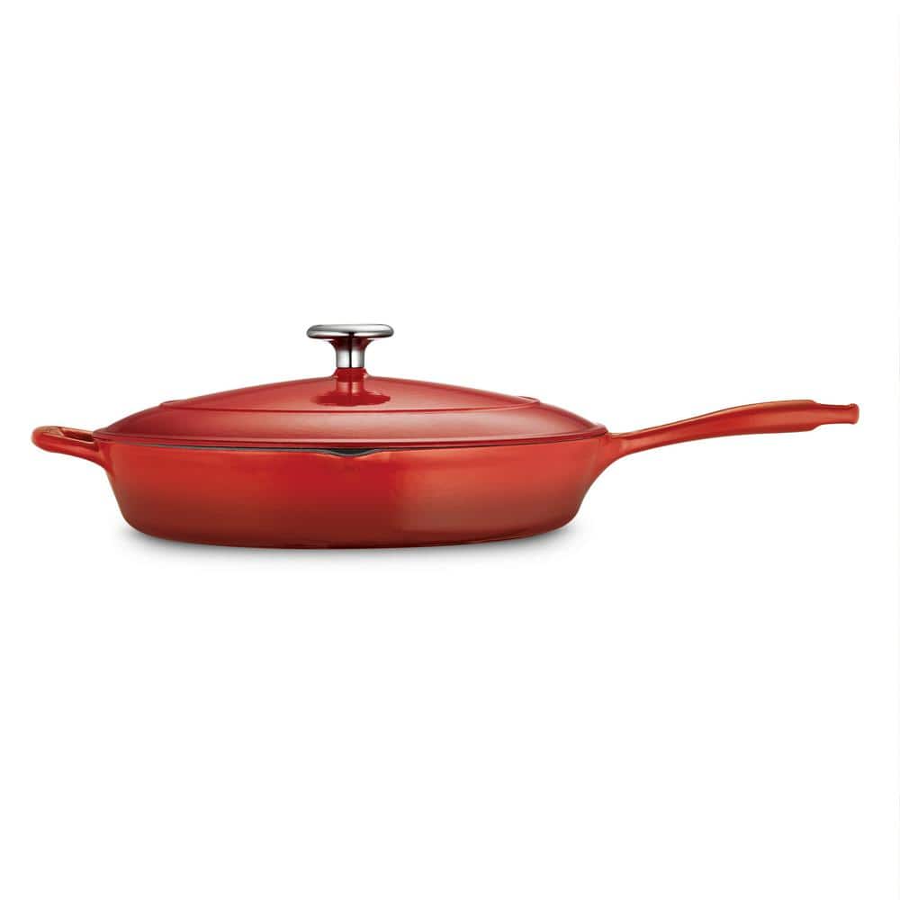 Tramontina Bestow 12 In. Enameled Cast Iron Skillet In Gradated Red With Lid