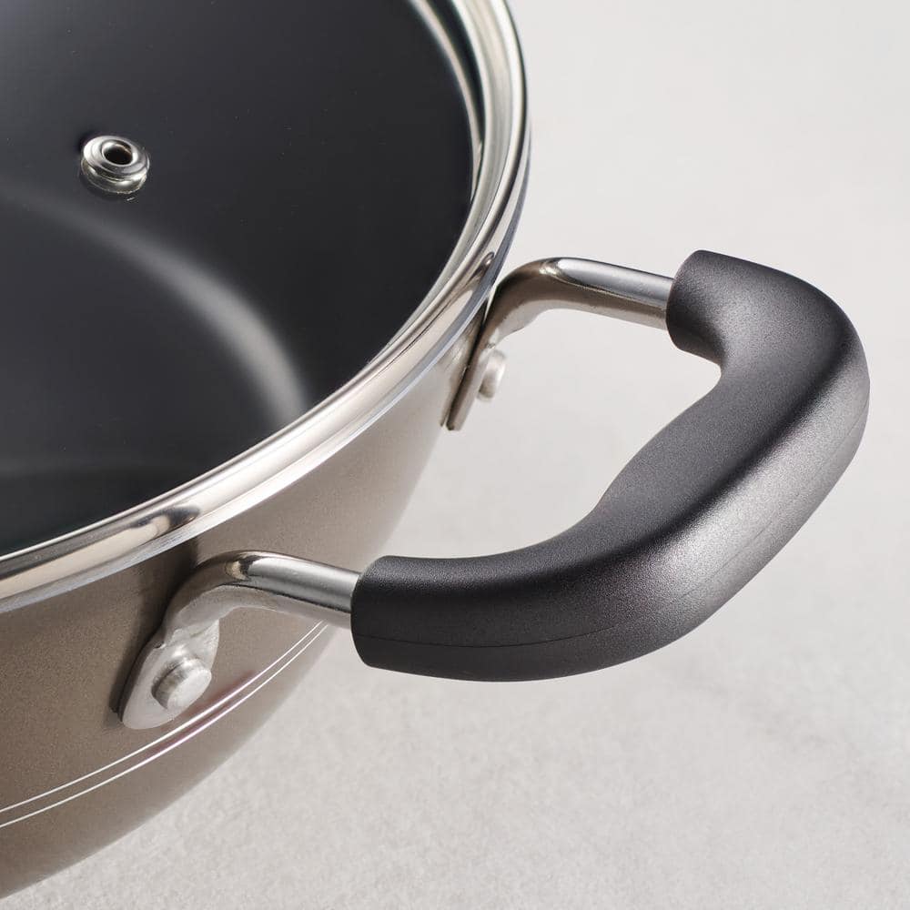 Tramontina Sicilia 4.5 Qt. Aluminum Nonstick Covered Saute Pan In Hazelnut