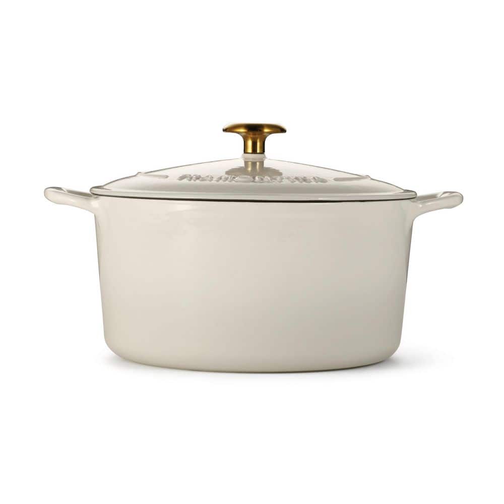 Tramontina Bestow 6.5 Qt. Enameled Cast Iron Round Dutch Oven With Lid-Latte With Gold Knob