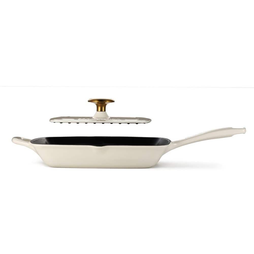 Tramontina Bestow 11 In. Cast Iron Grill Pan With Lid-Latte With Gold Knob