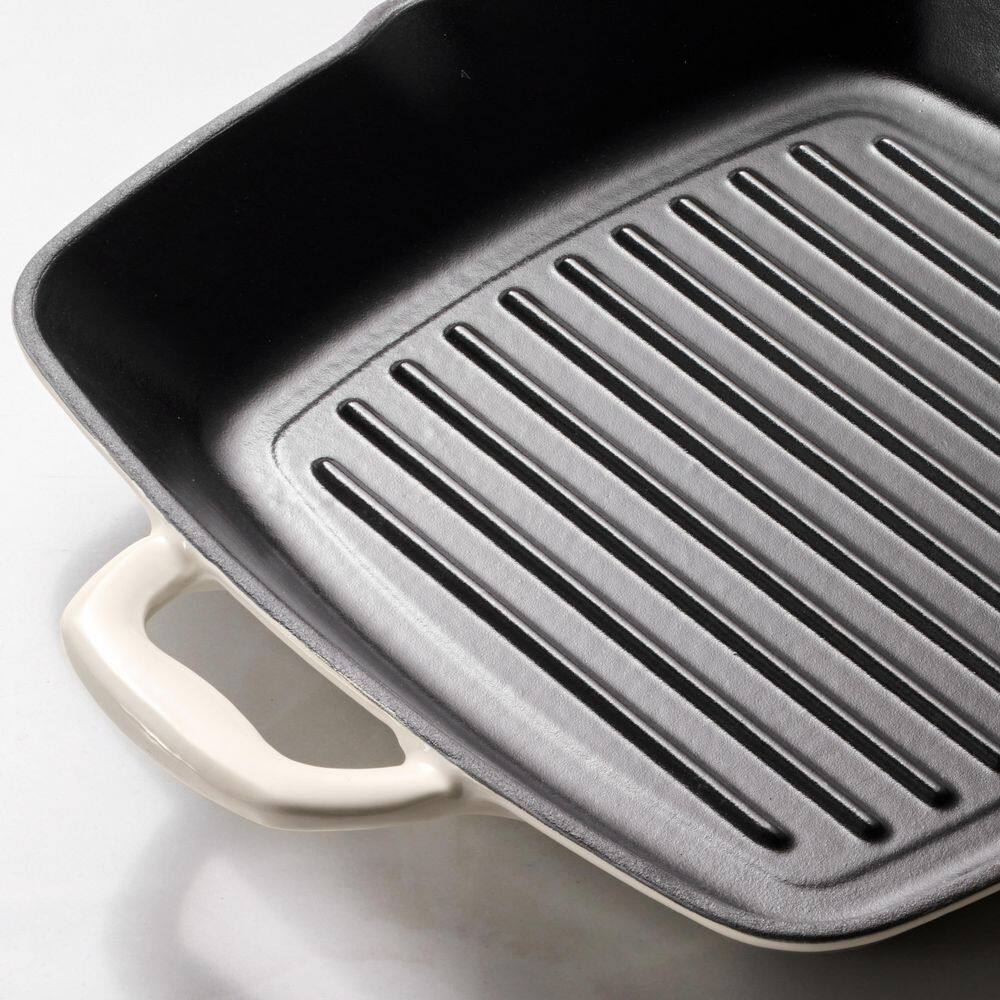 Tramontina Bestow 11 In. Cast Iron Grill Pan With Lid-Latte With Gold Knob