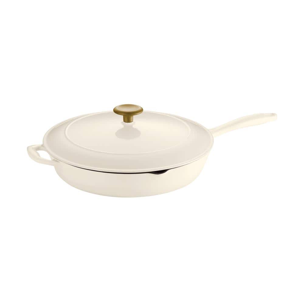 Tramontina Bestow 12 In. Enameled Cast Iron Skillet In Latte With Lid