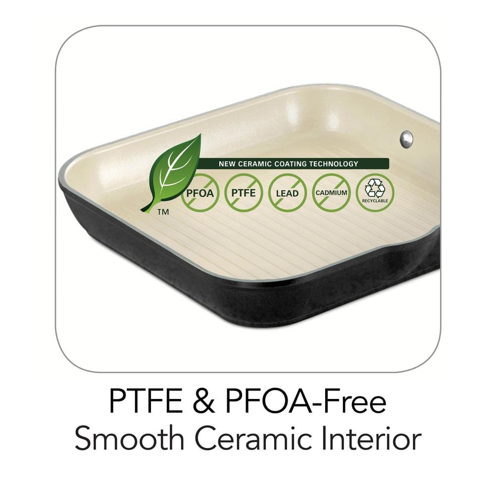 Tramontina Gourmet Ceramica Deluxe 11.7 In. Aluminum Ceramic Nonstick Grill Pan In Metallic Black