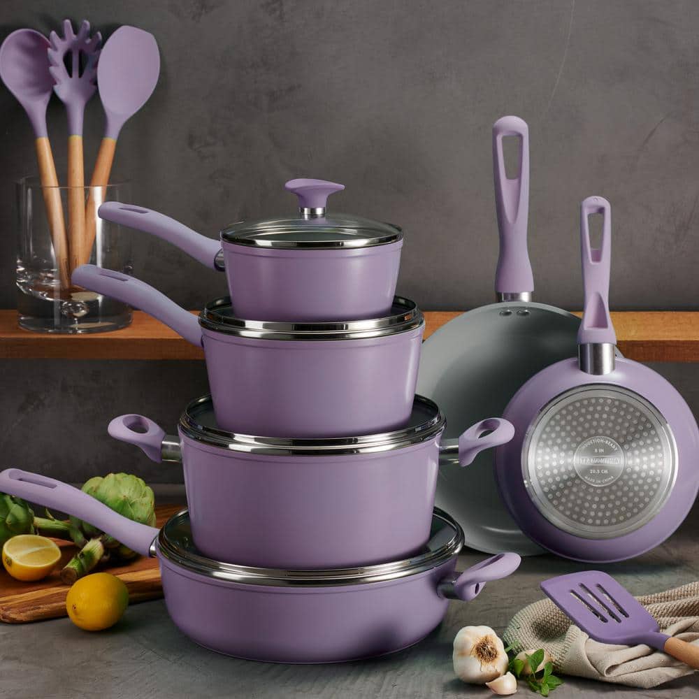Tramontina Solara 14-Piece Aluminum Ceramic Cookware Set In Purple