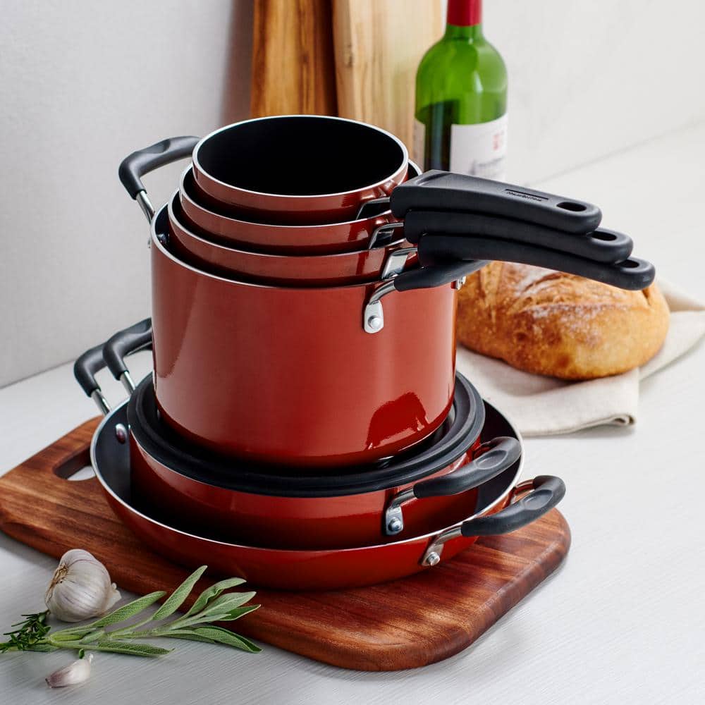 Tramontina 11-Piece Nesting Aluminum Nonstick Cookware Set In Red