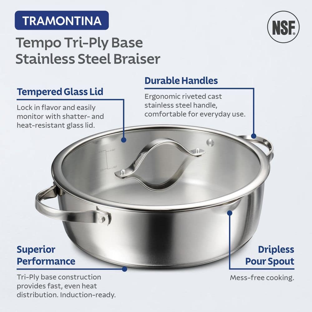 Tramontina Tempo 6 Qt. Tri-Ply Base Stainless Steel Covered Braiser