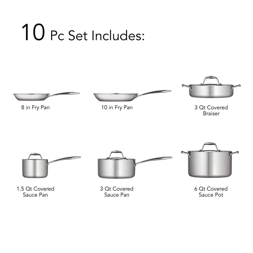 Tramontina Signature Tri-Ply Clad 10-Piece Stainless Steel Cookware Set