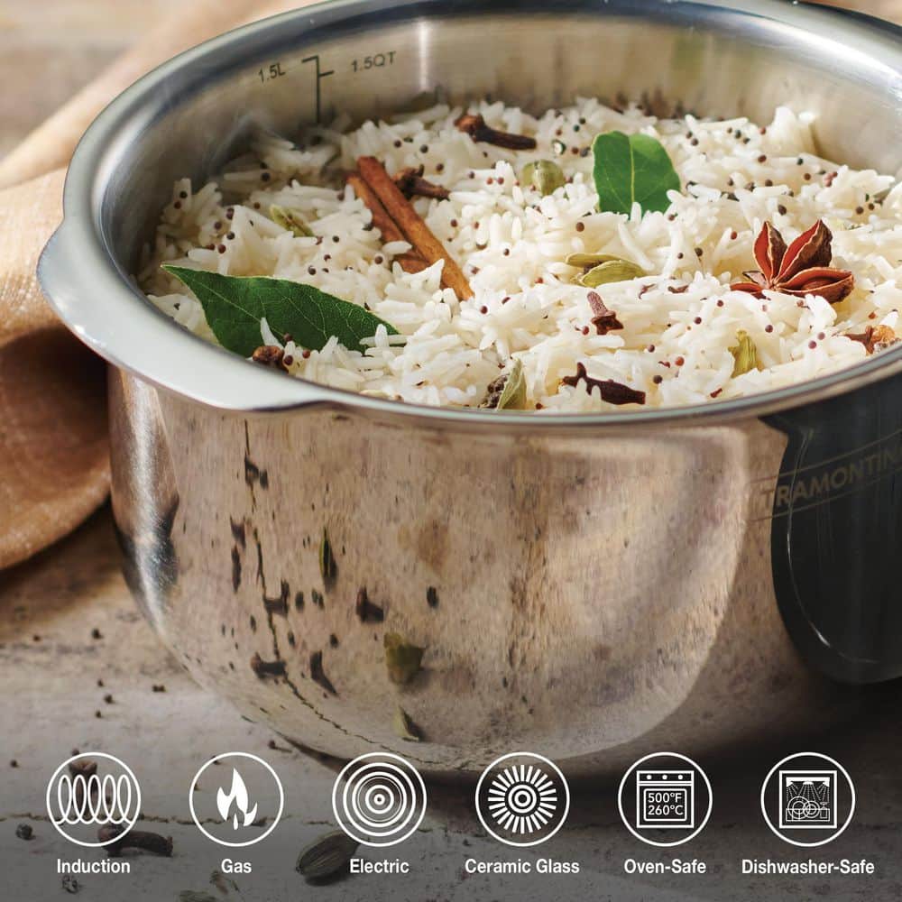 Tramontina Utsava 1.75 Qt. Tri-Ply Clad Stainless Steel Tope/Patila With Lid
