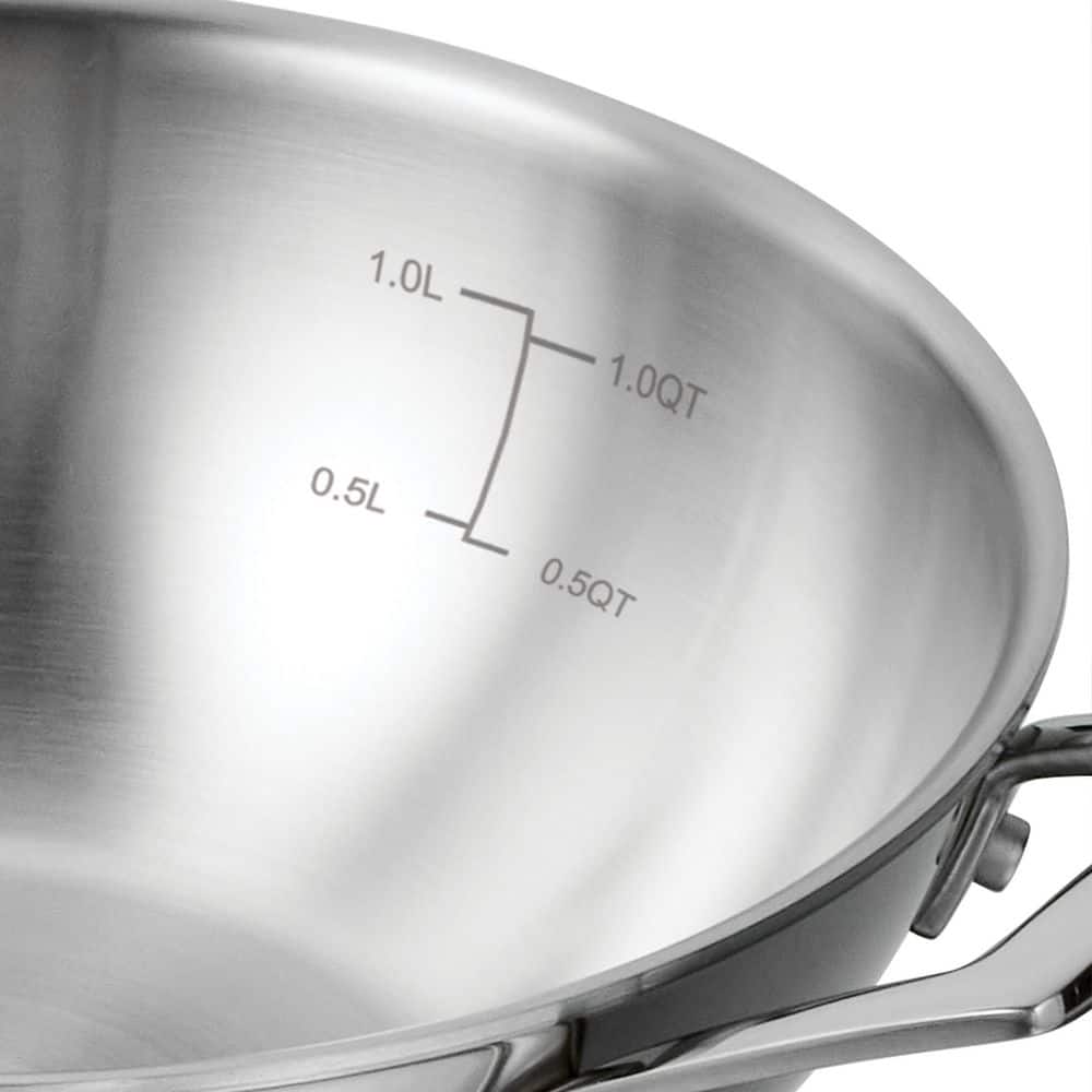 Tramontina Utsava 8.4 In. 1.8 Qt Tri-Ply Clad Stainless Steel Kadai Pan With Lid – Induction & Gas Compatible - Cookware