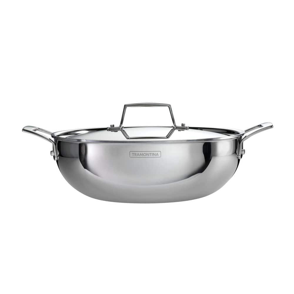 Tramontina Utsava 4 Qt. Tri-Ply Clad Stainless Steel Kadai Pan With Lid, 10 In. – Induction And Gas Compatible