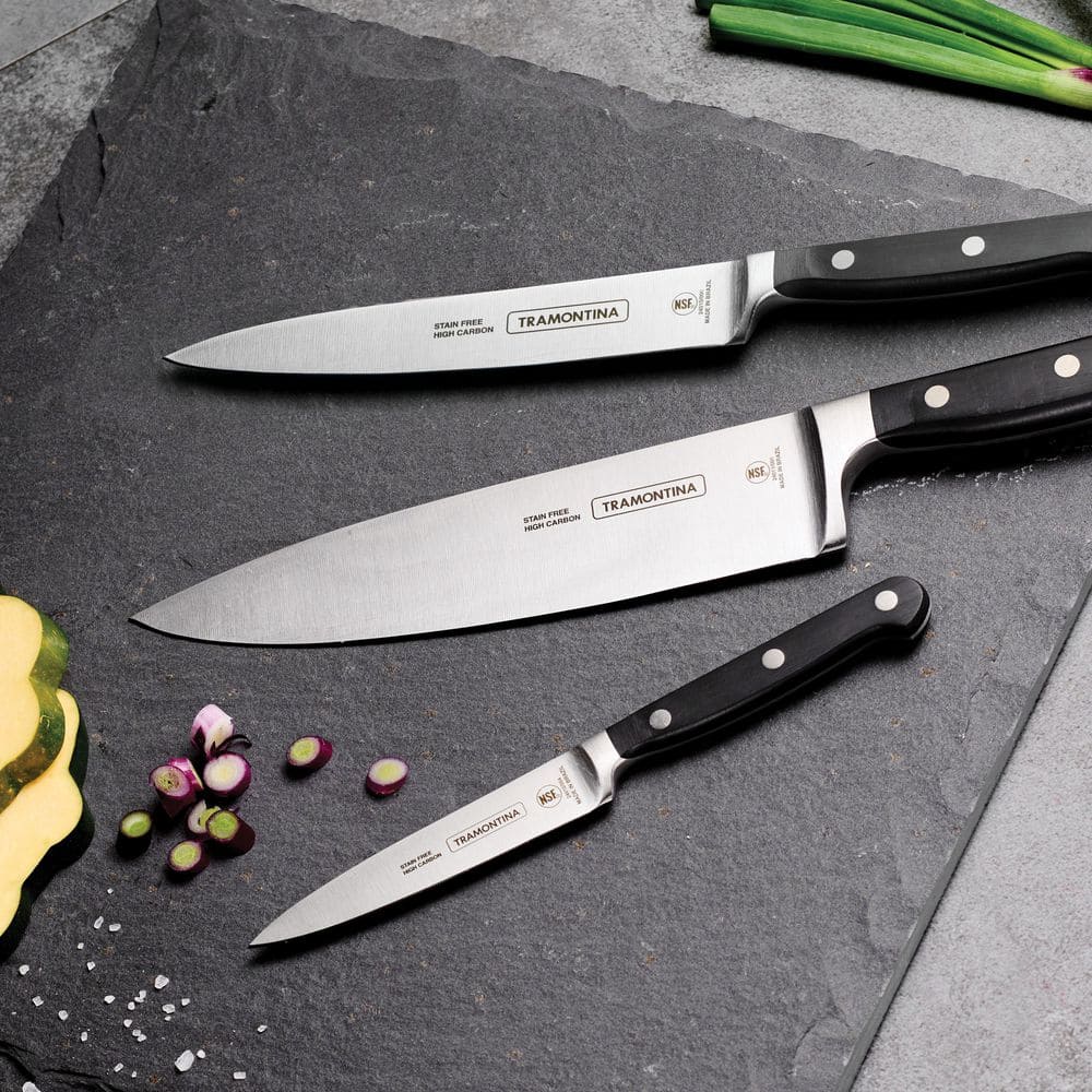 Tramontina Pro Series 3-Piece Knife Set - Includes 8" Chef's Knife, 6" Utility Knife, And 4" Paring Knife - High-Carbon Steel Blade