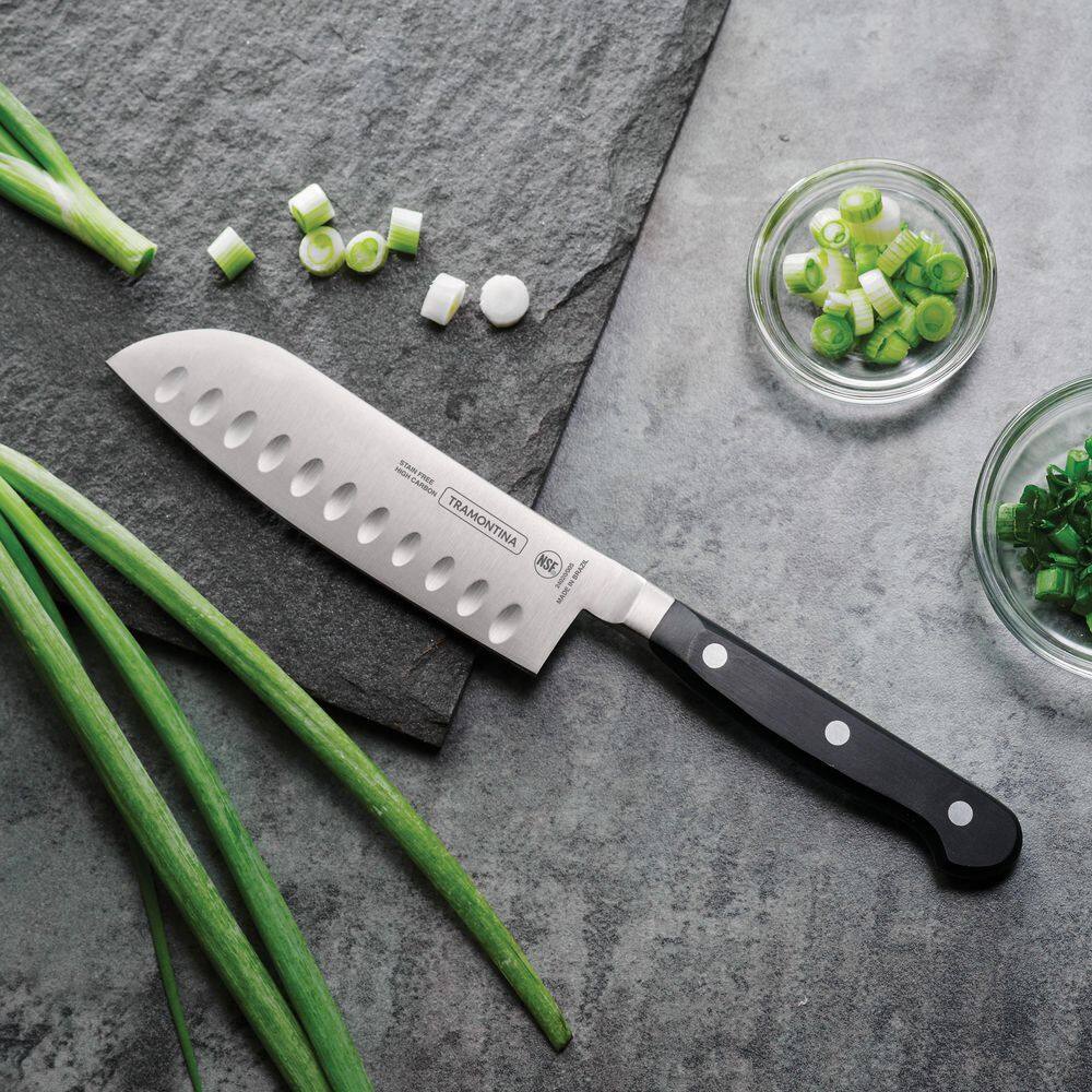 Tramontina Pro Series 5 Inch High-Carbon Steel Full Tang Flate-Edge Forged Santoku Knife With Nylon Handle