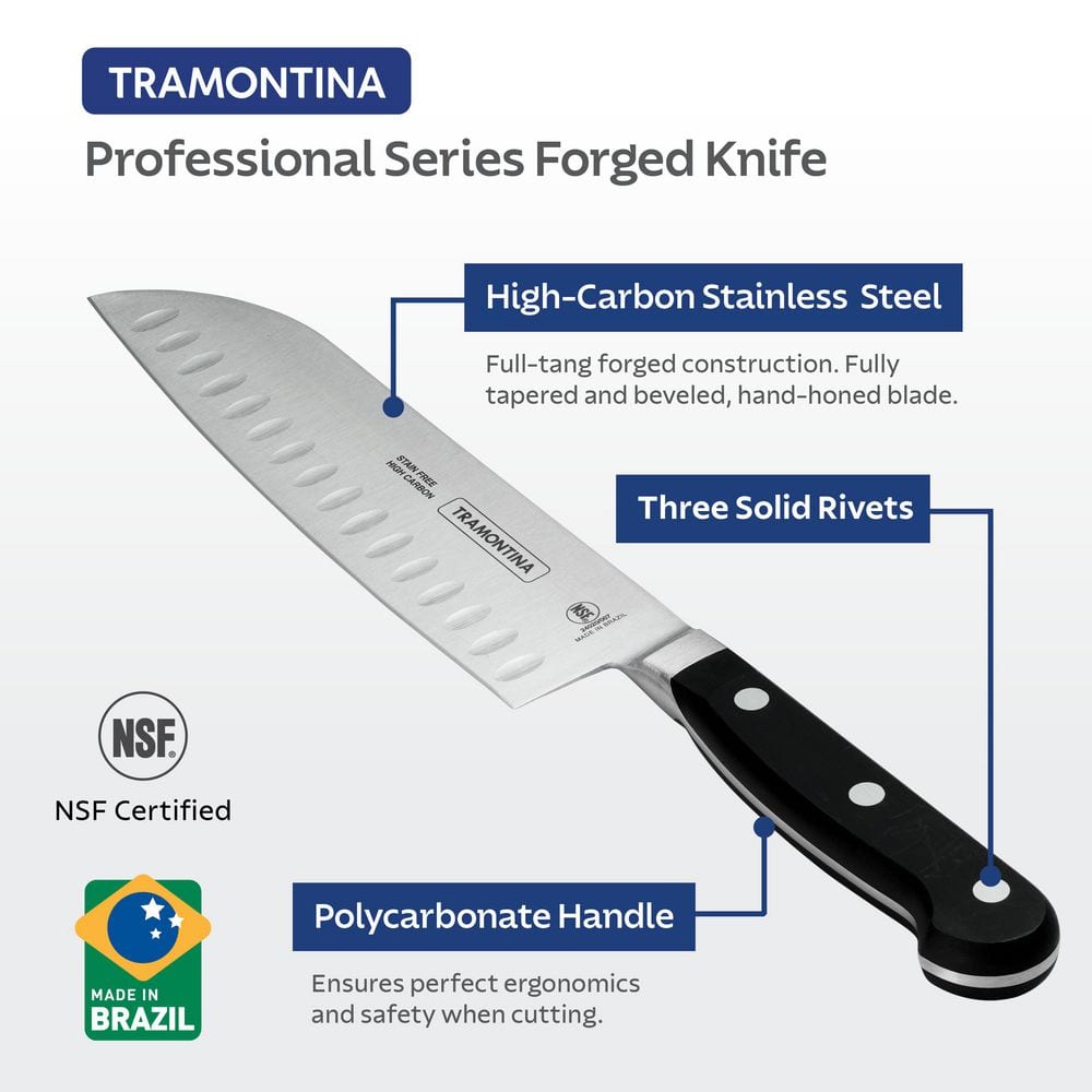 Tramontina Pro Series 7 Inch High-Carbon Steel Full Tang Fine-Edge Forged Santoku Knife