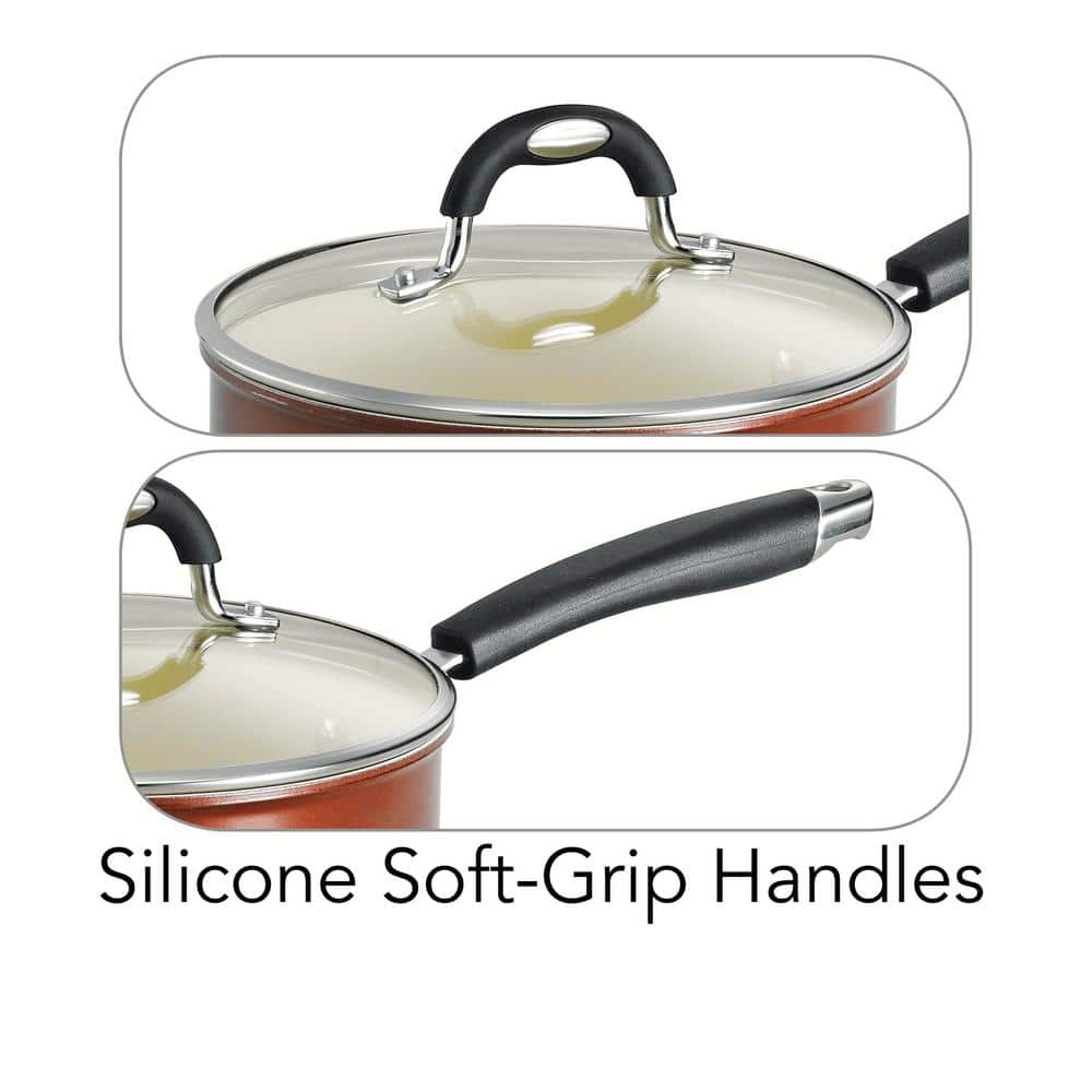 Tramontina Style Ceramica 3 Qt. Aluminum Ceramic Nonstick Sauce Pan In Copper With Glass Lid