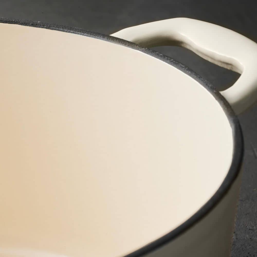 Tramontina 3 Qt. Enameled Covered Cast Iron Saucier With Lid-Latte With Gold Knob