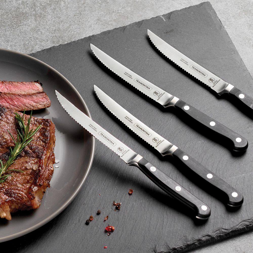 Tramontina Pro Series 5 Inch High-Carbon Steel Full Tang Forged Serrated Steak Knife With Nylon Handle (Set Of 4)