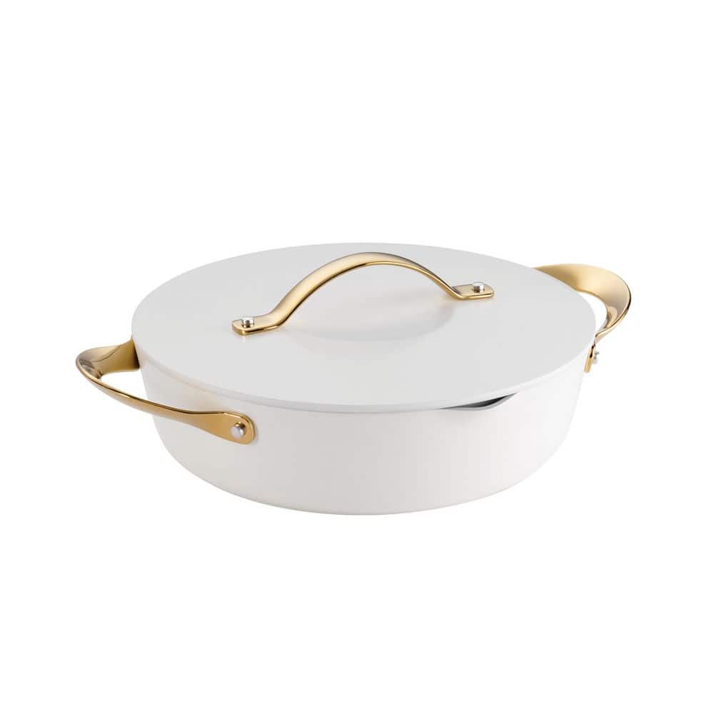 Tramontina Fiora 12 In 4.25 Qt Aluminum Ceramic Non-Stick Frying Pan With Lid-White