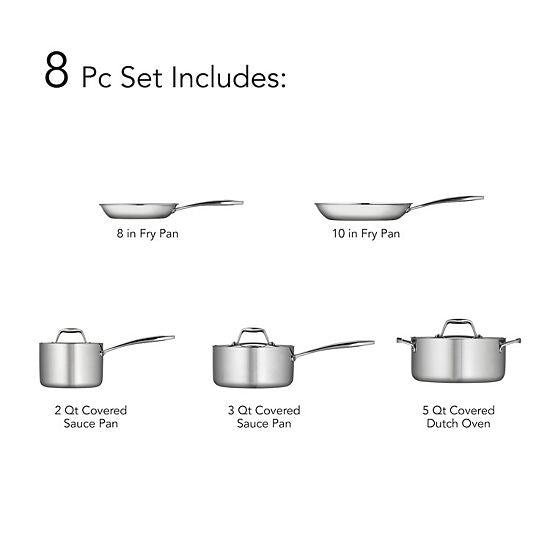  Tramontina Gourmet Tri-Ply 8-pc. Stainless Steel Cookware Set