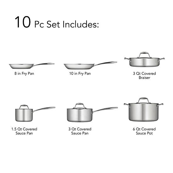 Tramontina Gourmet Tri-Ply 10-pc. Stainless Steel Cookware Set
