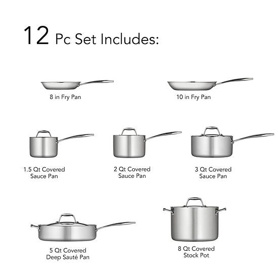  Tramontina Gourmet Tri-Ply 12-pc. Stainless Steel Cookware Set