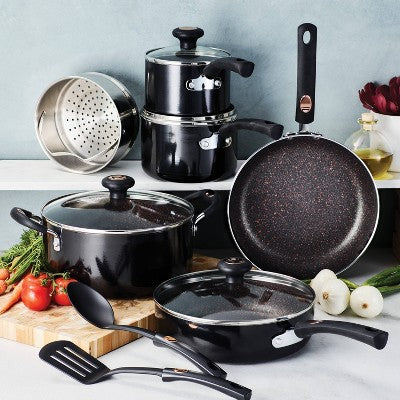  Tramontina 12pc Aluminum Nonstick Cookware Set - Black: Lifetime Warranty, Oven & Dishwasher Safe, Gas & Electric Compatible