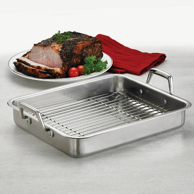  Tramontina Gourmet Prima 13.5" Roasting Pan With Basting Grill: Stainless Steel Turkey Roaster With Rack, Oven & Dishwasher Safe