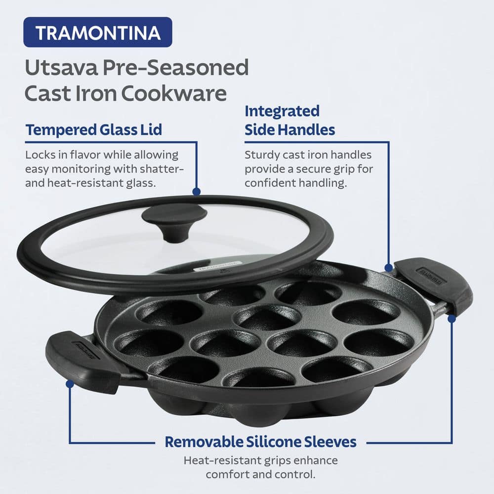 Tramontina Utsava 12 In. Cast Iron Appe Frying Pan In Black With Lid