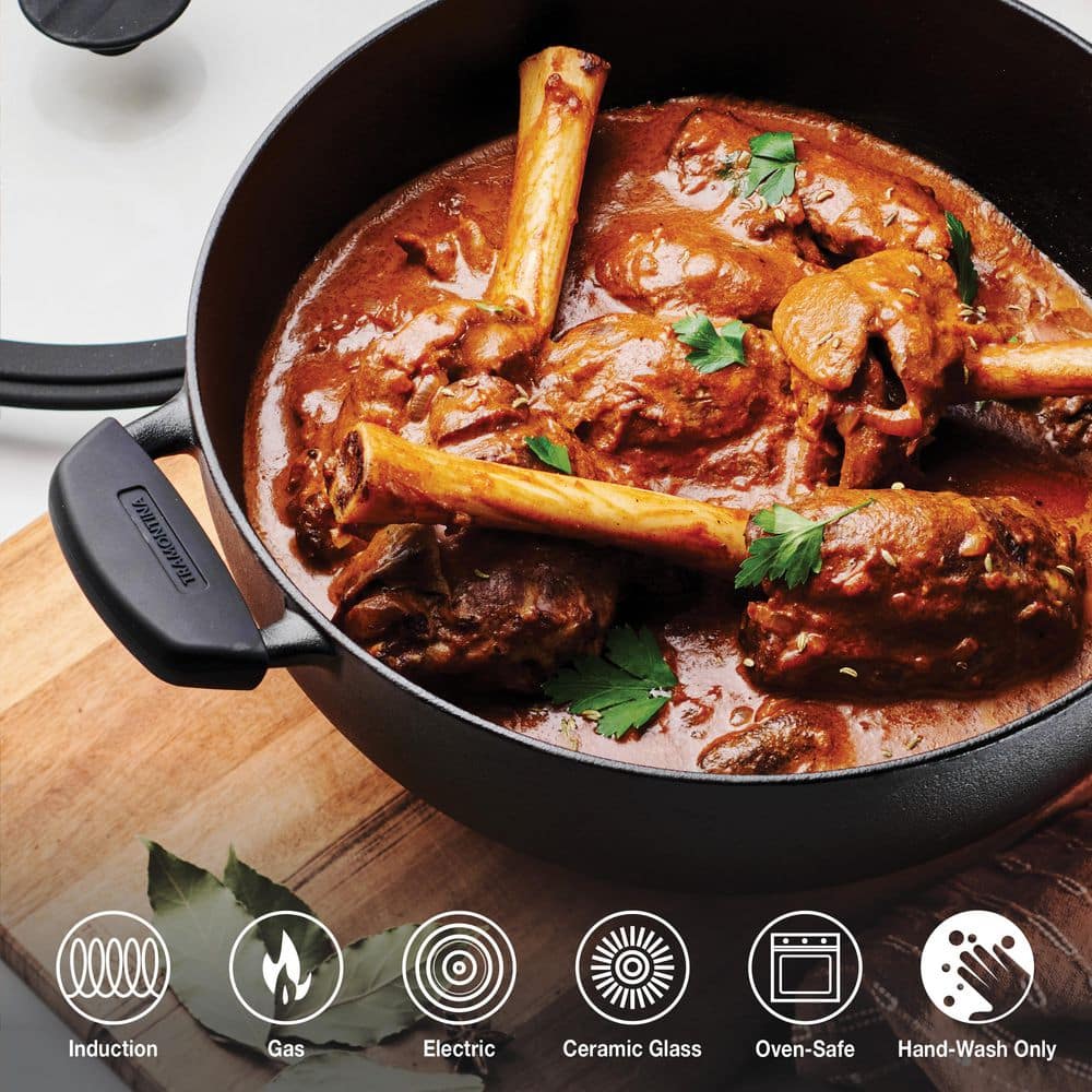 Tramontina Utsava 4.9 Qt. Pre-Seasoned Cast Iron Kadai With Lid – Kitchen Kadai, Compatible With Gas/Electric/Induction