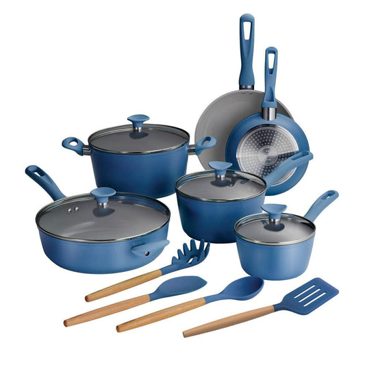 Tramontina Solara 14-Piece Aluminum Ceramic Cookware Set In Blue