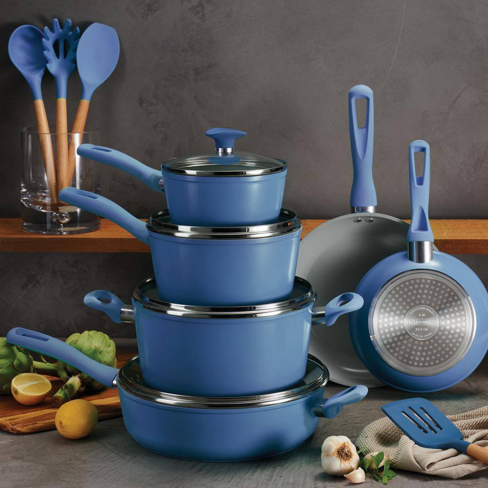 Tramontina Solara 14-Piece Aluminum Ceramic Cookware Set In Blue
