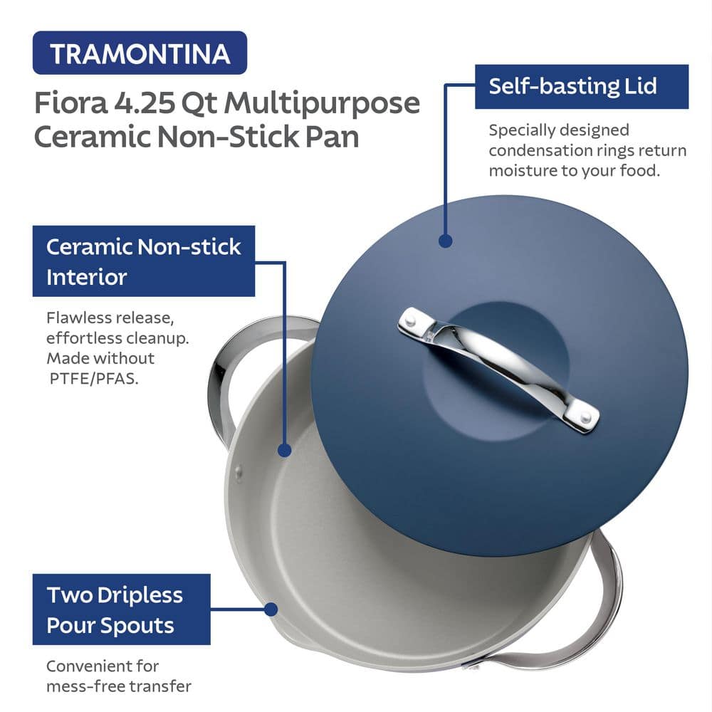 Tramontina Fiora 12 In 4.25 Qt Aluminum Ceramic Non-Stick Frying Pan With Lid-Blue