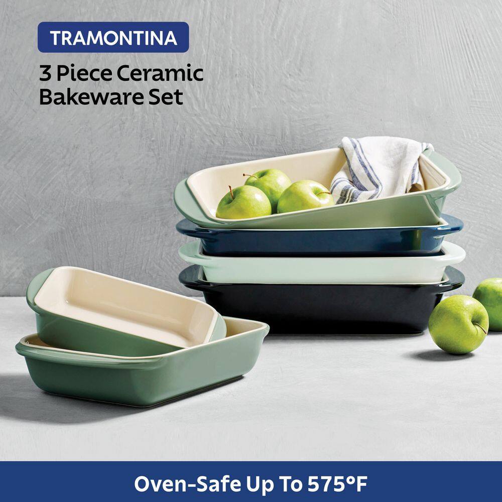 Tramontina Mae 3 Piece Ceramic Porcelain Enamel Bakeware Set-Cactus