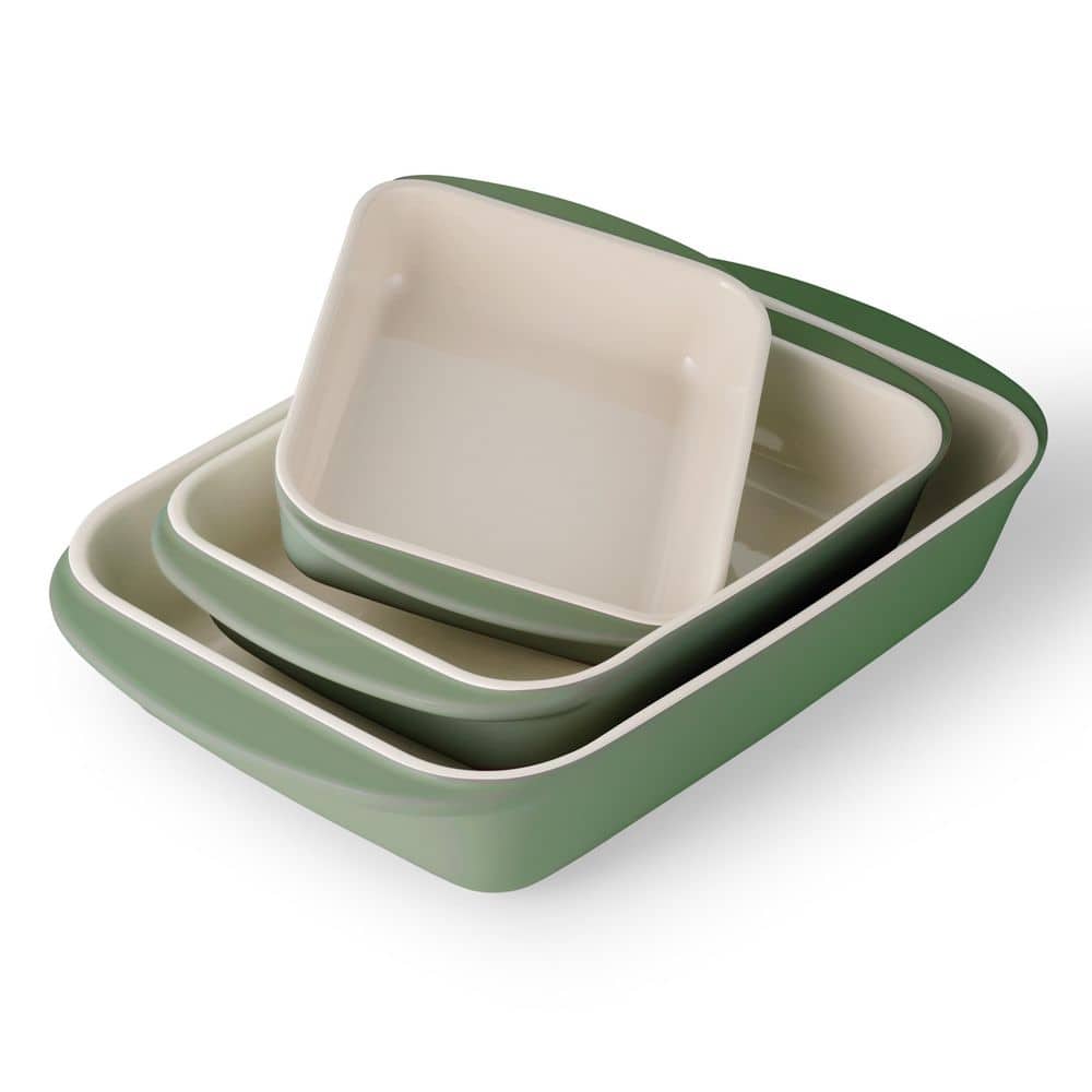 Tramontina Mae 3 Piece Ceramic Porcelain Enamel Bakeware Set-Cactus