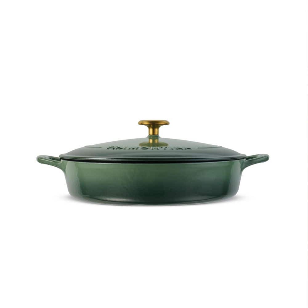 Tramontina Bestow 4 Qt. Enameled Covered Cast Iron Braiser-Cactus With Gold Stainless Steel Knob