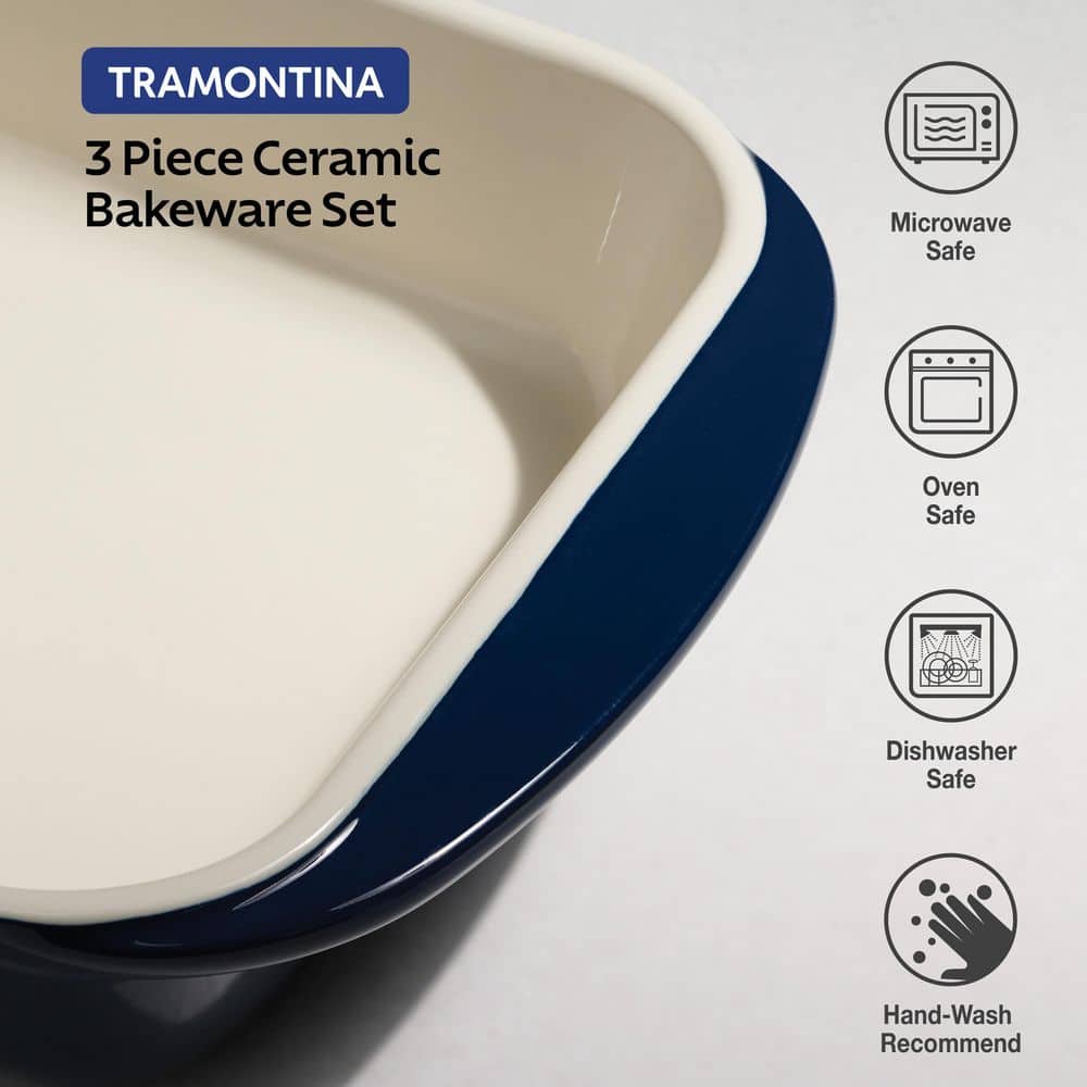 Tramontina Mae 3 Piece Ceramic Porcelain Enamel Bakeware Set-Cobalt