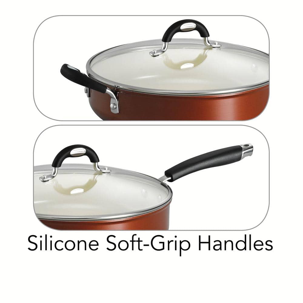Tramontina Style Ceramica 11 In. Aluminum Ceramic Nonstick Skillet In Copper With Glass Lid