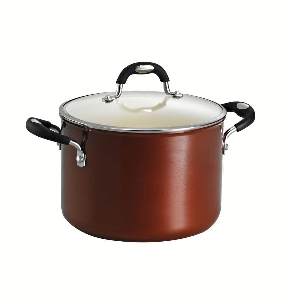 Tramontina Style Ceramica 6 Qt. Aluminum Ceramic Nonstick Stock Pot In Copper With Glass Lid