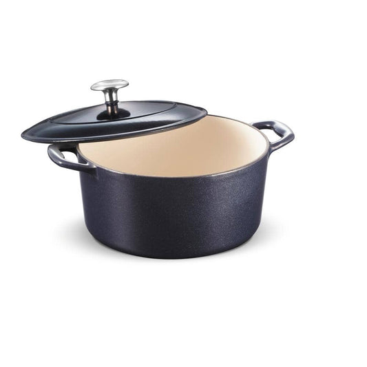 Tramontina Bestow 5.5 Qt. Round Enameled Cast Iron Dutch Oven In Dark Blue With Lid