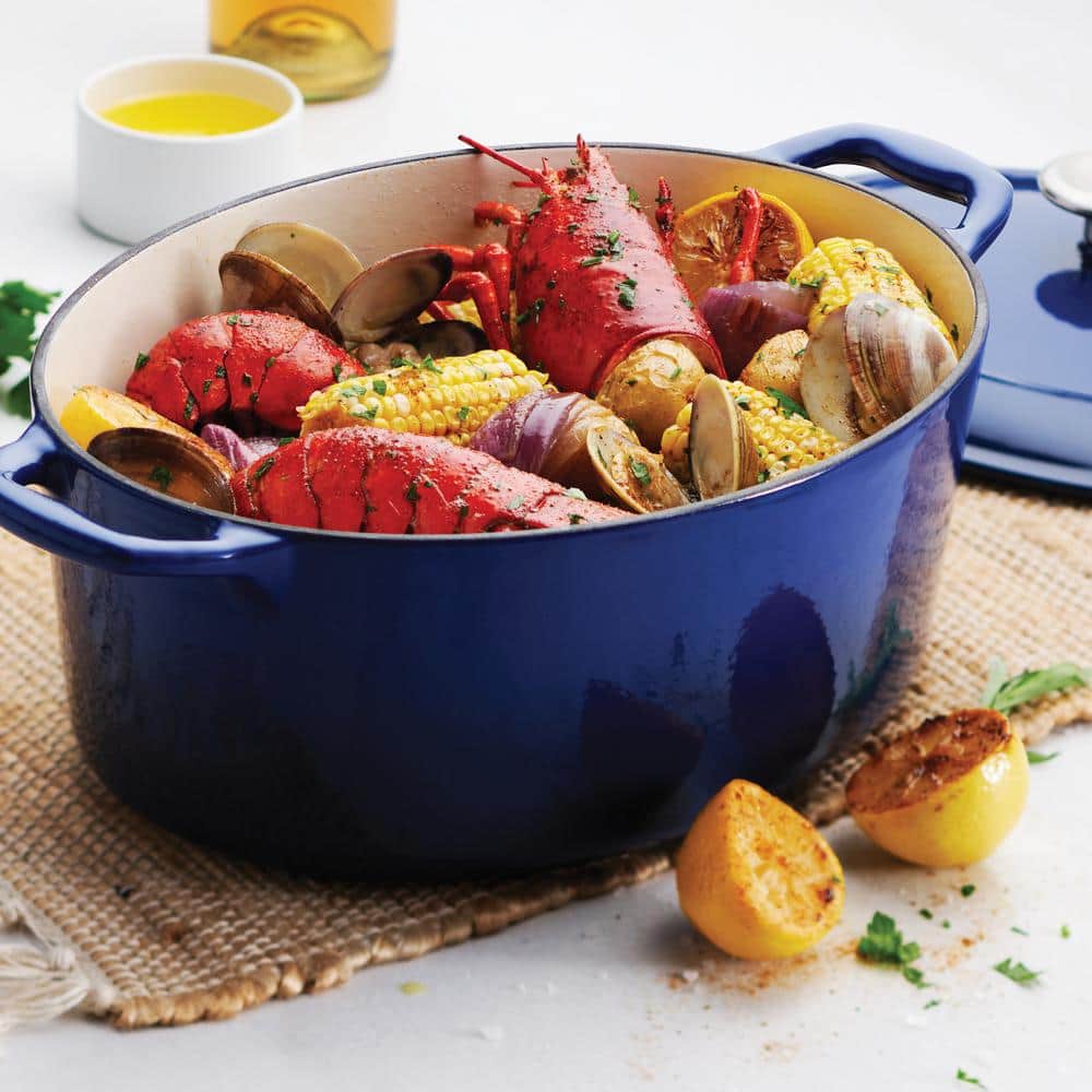 Tramontina Bestow 7 Qt. Oval Enameled Cast Iron Dutch Oven In Gradated Cobalt With Lid
