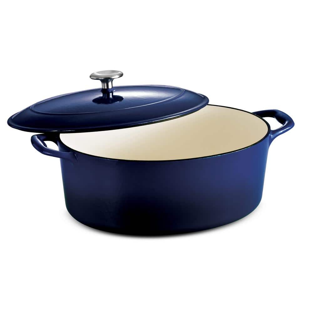 Tramontina Bestow 7 Qt. Oval Enameled Cast Iron Dutch Oven In Gradated Cobalt With Lid