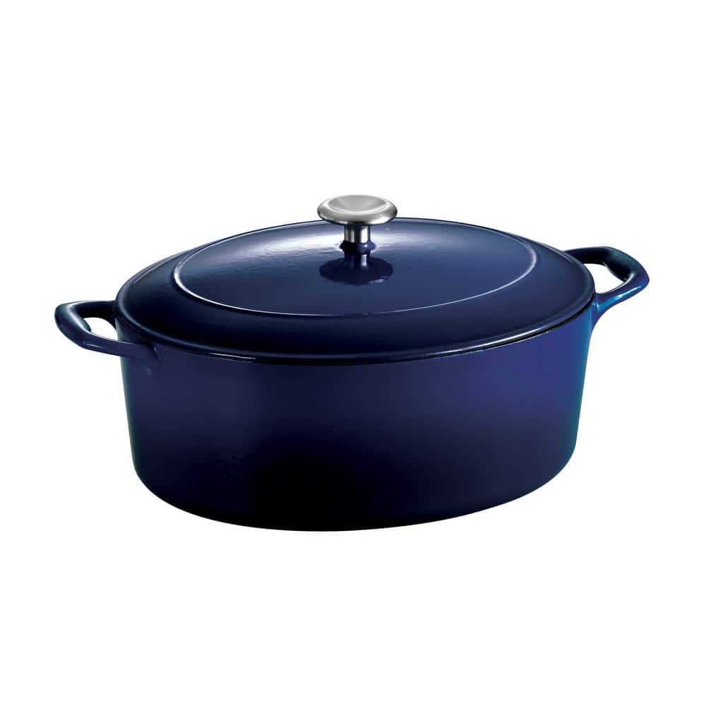Tramontina Bestow 7 Qt. Oval Enameled Cast Iron Dutch Oven In Gradated Cobalt With Lid