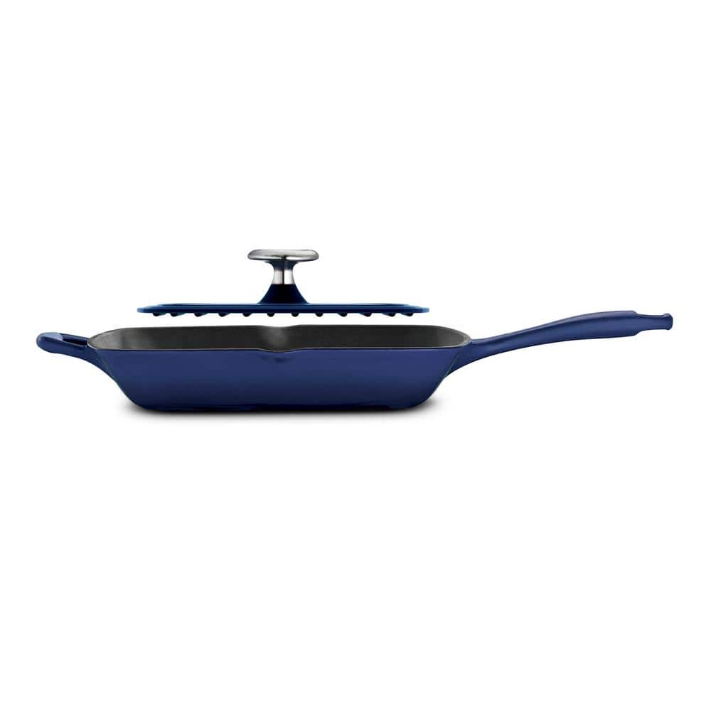 Tramontina Bestow 11.5 In. Enameled Cast Iron Grill Pan In Gradated Cobalt With Bacon Press
