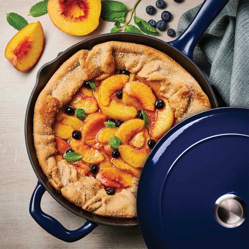 Tramontina Bestow 10 In. Enameled Cast Iron Skillet In Gradated Cobalt With Lid